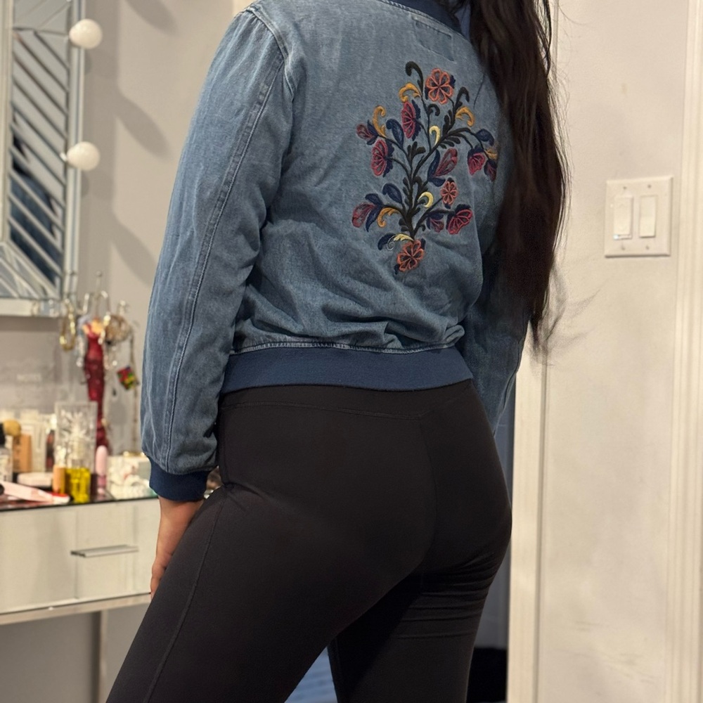 Embroidered Denim Jacket with Floral Design
